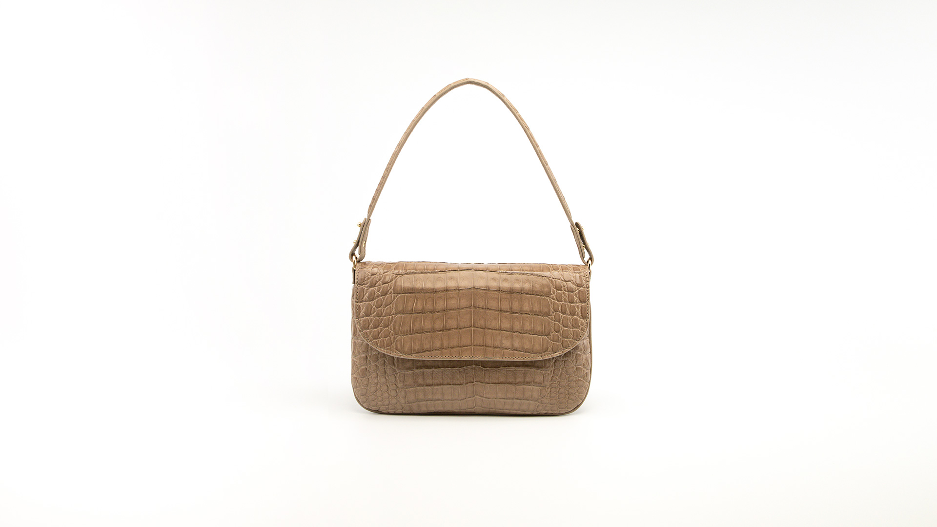Brown baguette bag, crocodile handbag. LUISA-Front-CFW210009-021-ALD-1