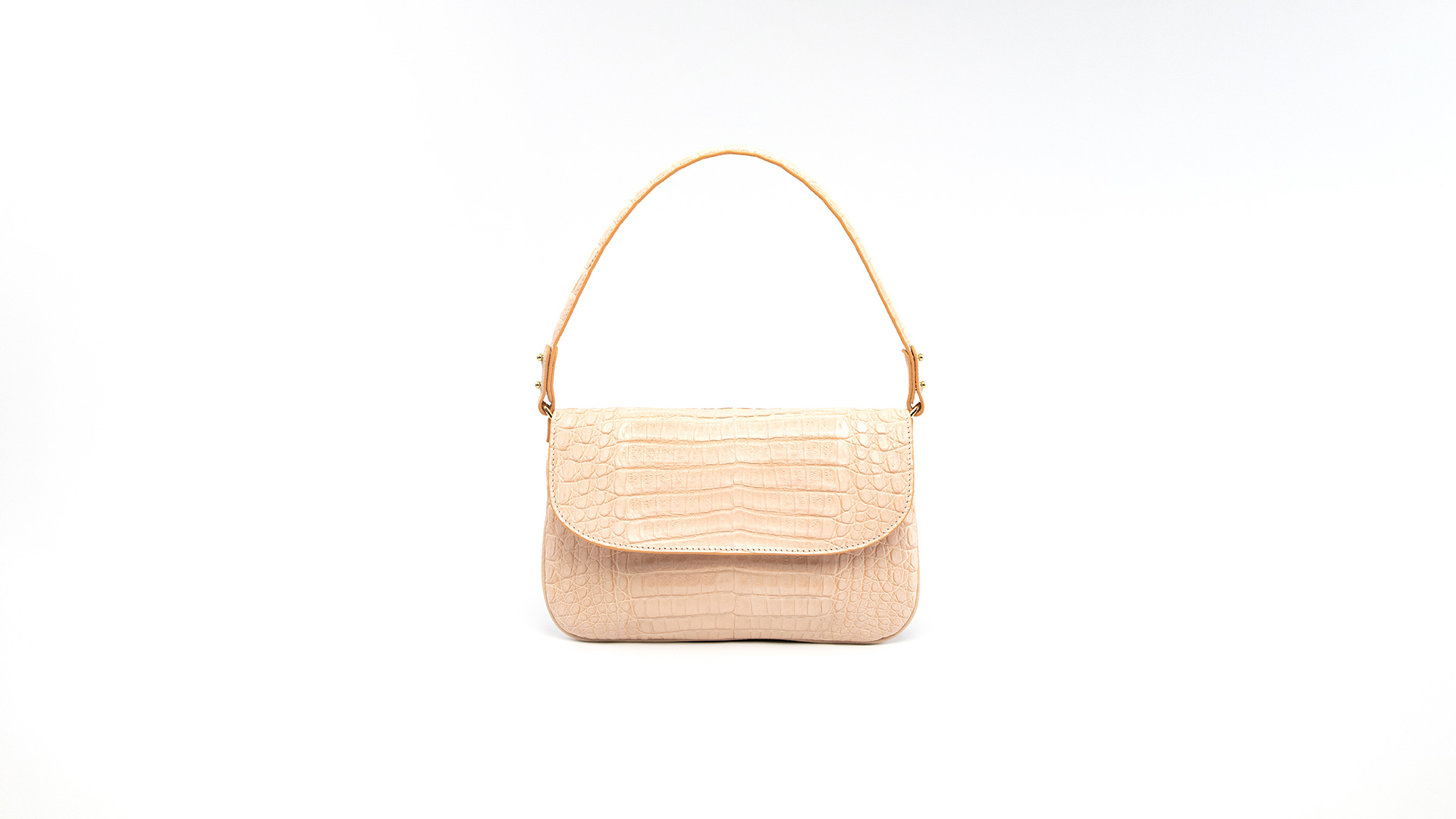 Beige baguette bag, crocodile handbag. LUISA-Front-CFW210009-022-BRG-1