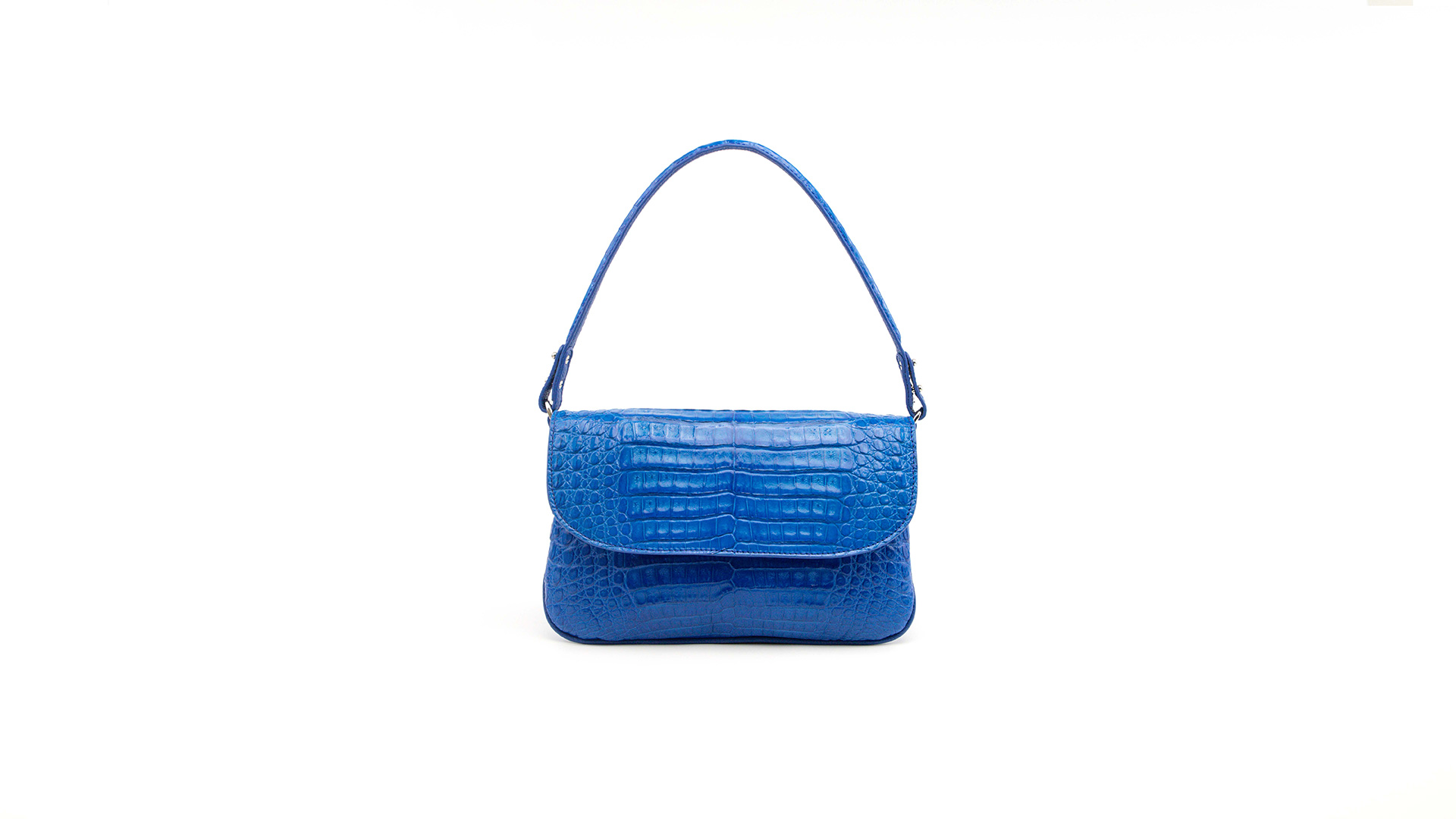 Blue baguette bag, crocodile handbag. LUISA-Front.-CFW210009-021-BLE-1