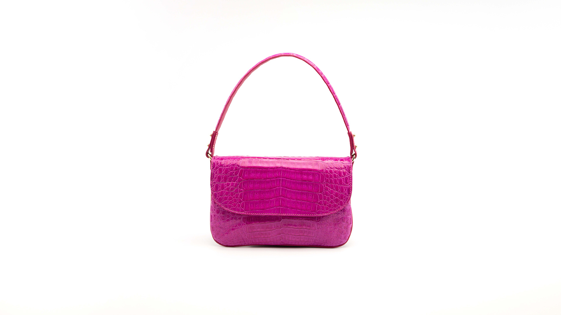 Fuchsia baguette bag, crocodile handbag. LUISA-Front-CFW210009-021-FUG-1