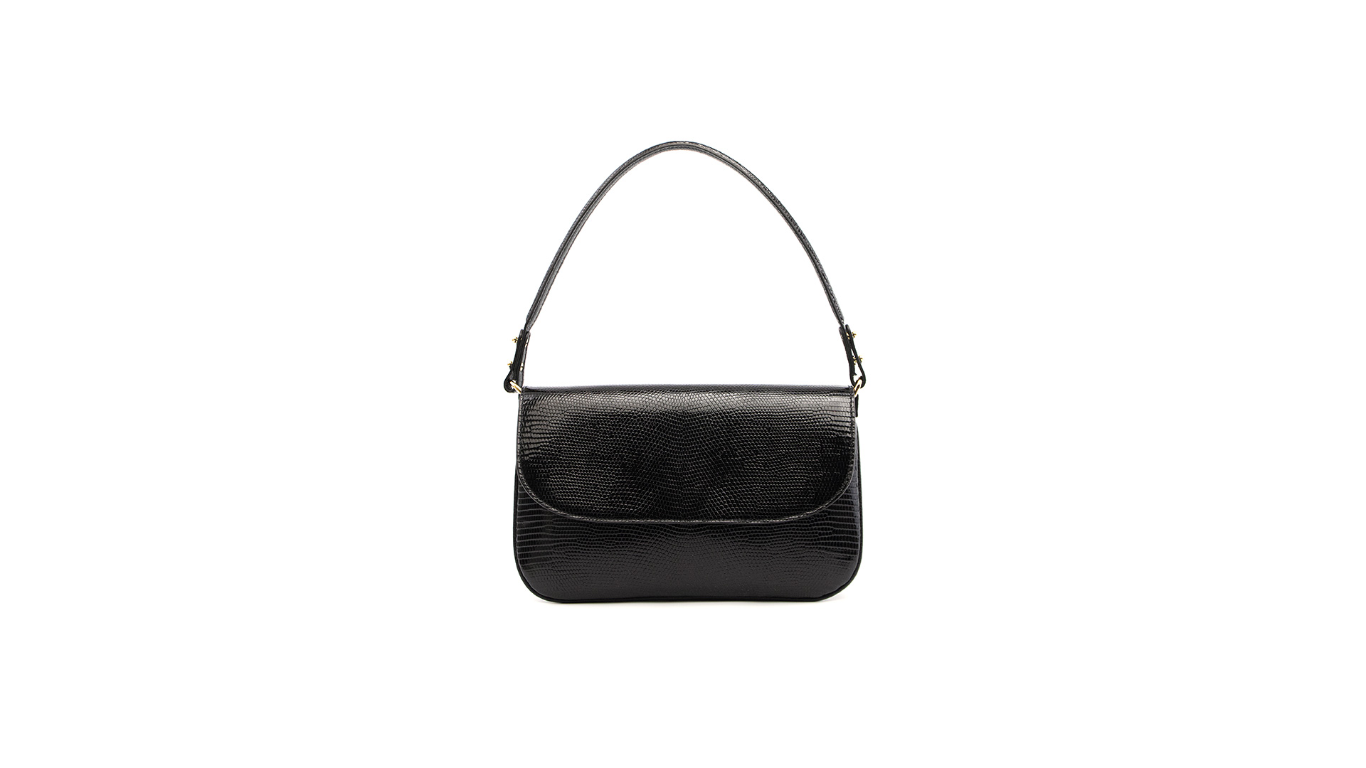 Black shoulder bag, lizard handbag. LUISA-Front-CFW210009-041-BLS-1