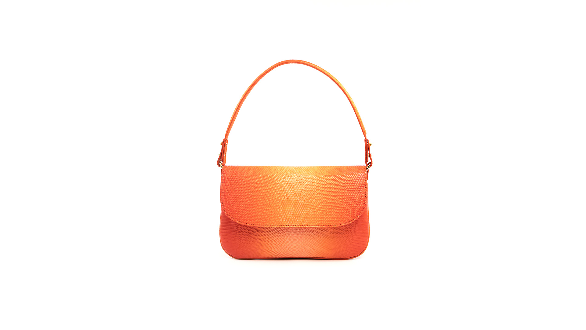 Orange baguette bag, lizard handbag. LUISA-Front-CFW210009-040D-ARC-1