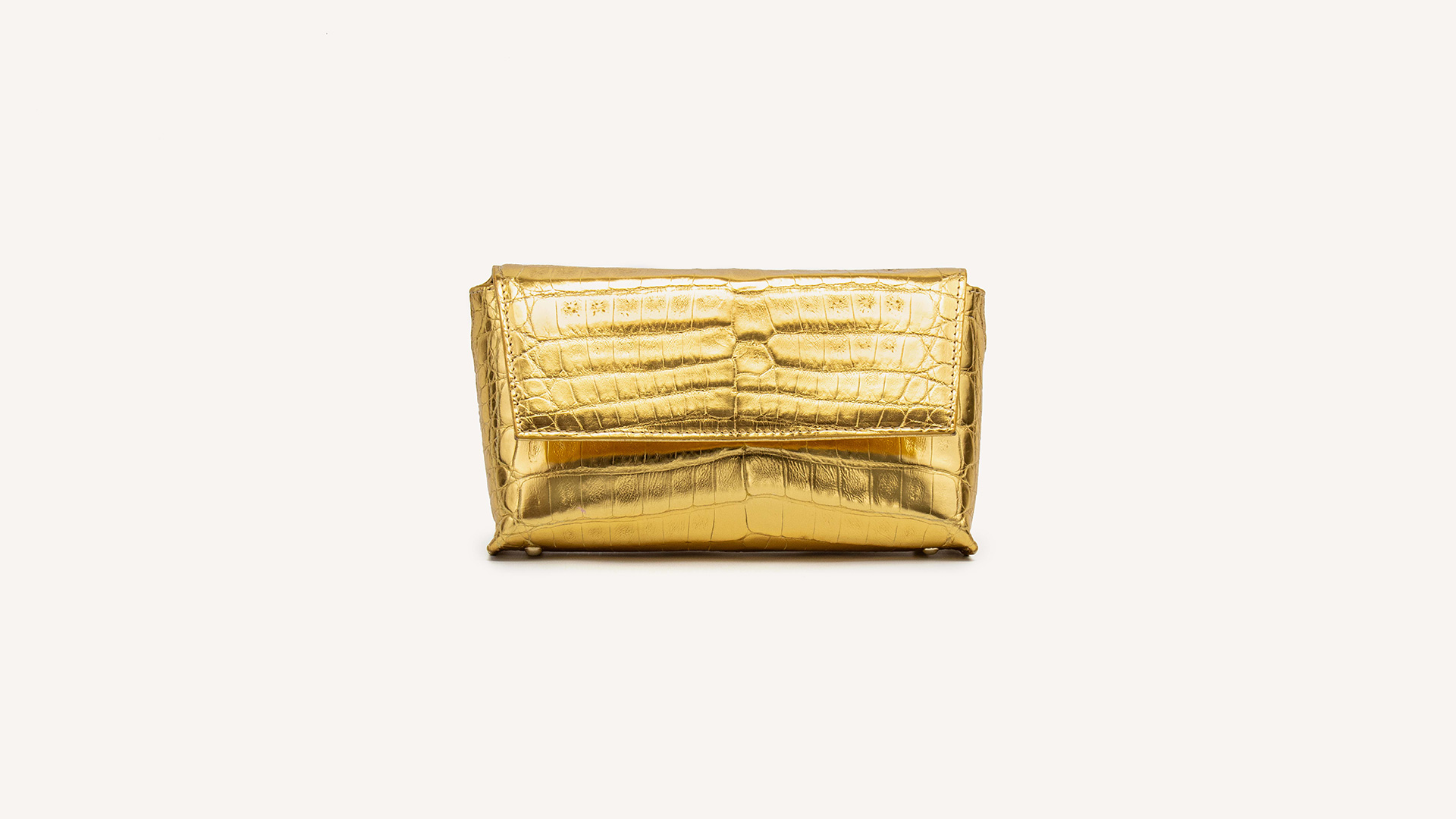Gold clutch bag, crocodile handbag. MALALA-Front-CFW210017-023-GOG-1