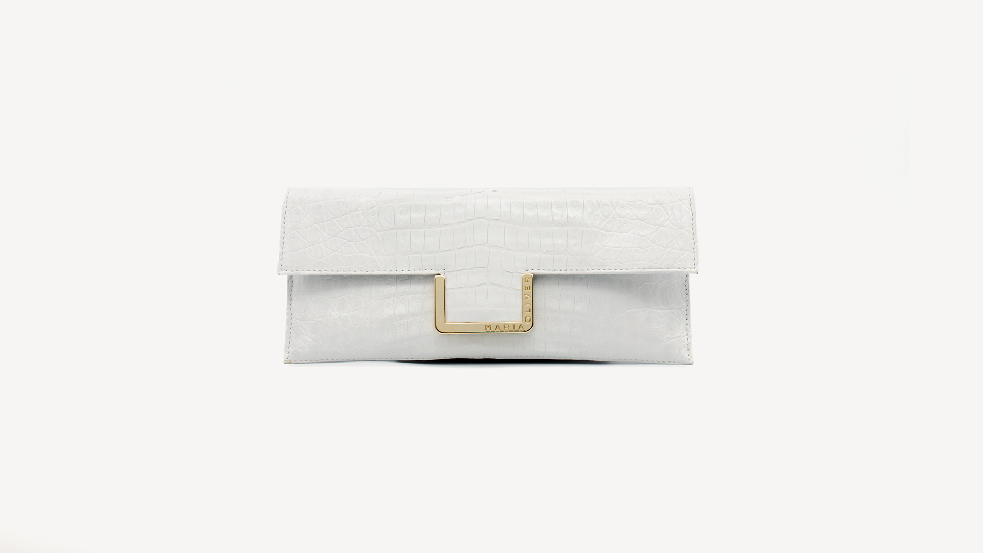 White clutch bag, crocodile handbag. GRACIA-Front-CFW210016-021-WHT-1