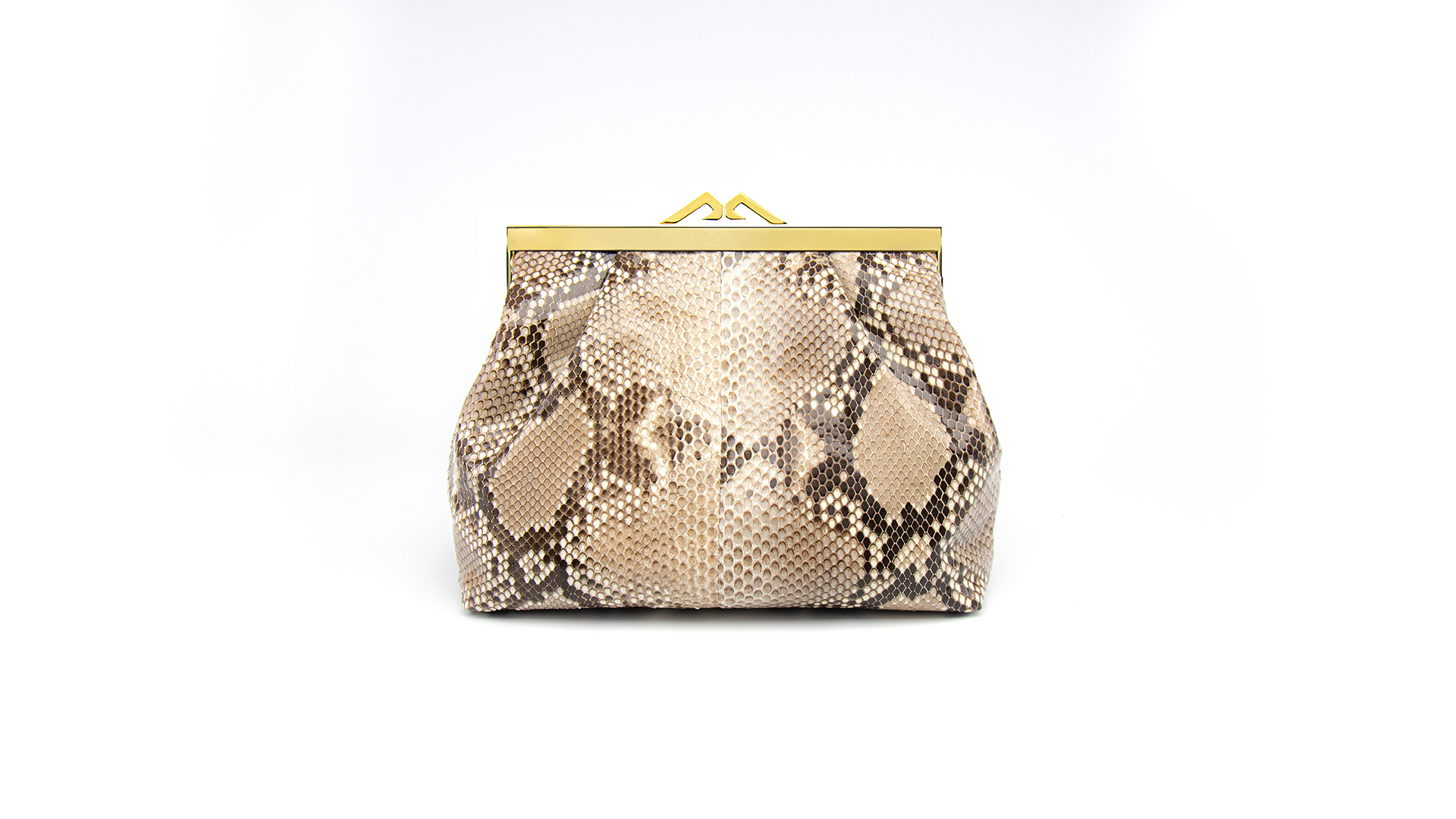 Beige clutch bag, python handbag. NATALIA-Front-CRC2200021-037-NAR-1
