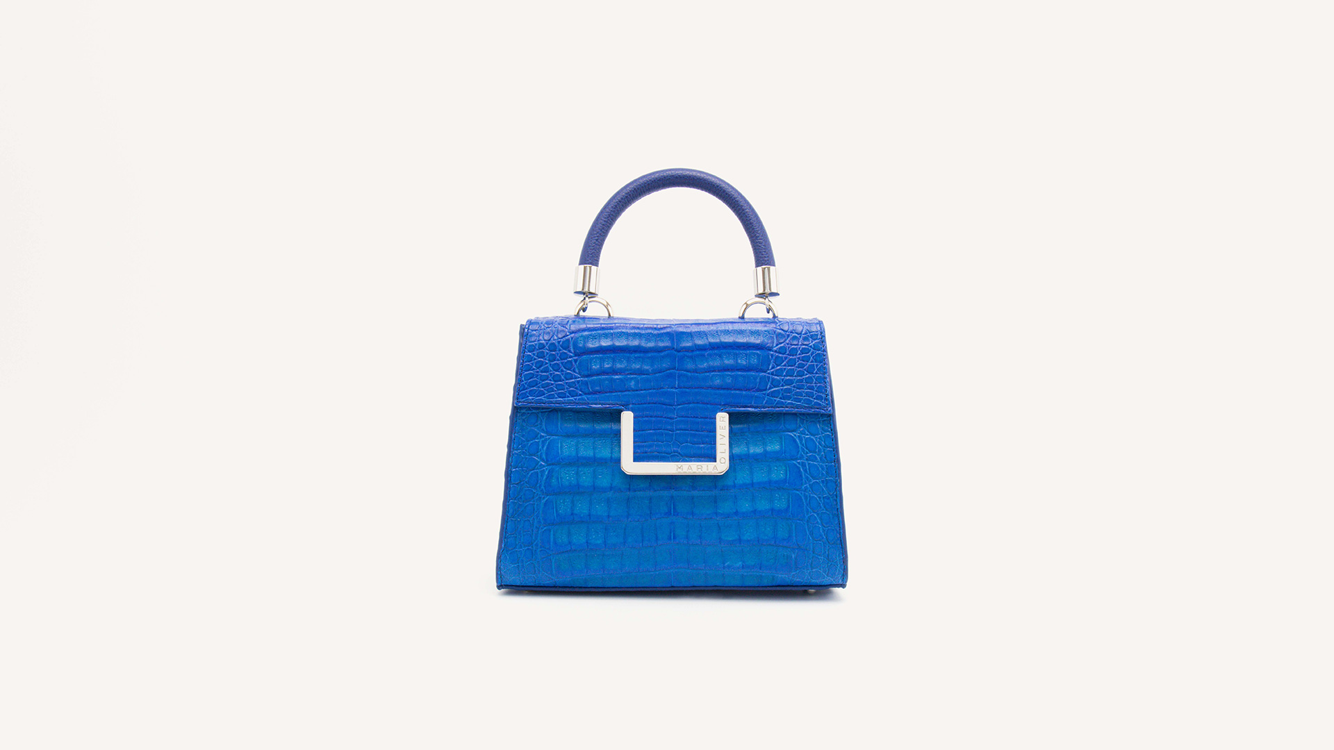 Blue purse bag, crocodile handbag. SMALL-MICHELLE-Front-CRC2200031-022-BLE-1