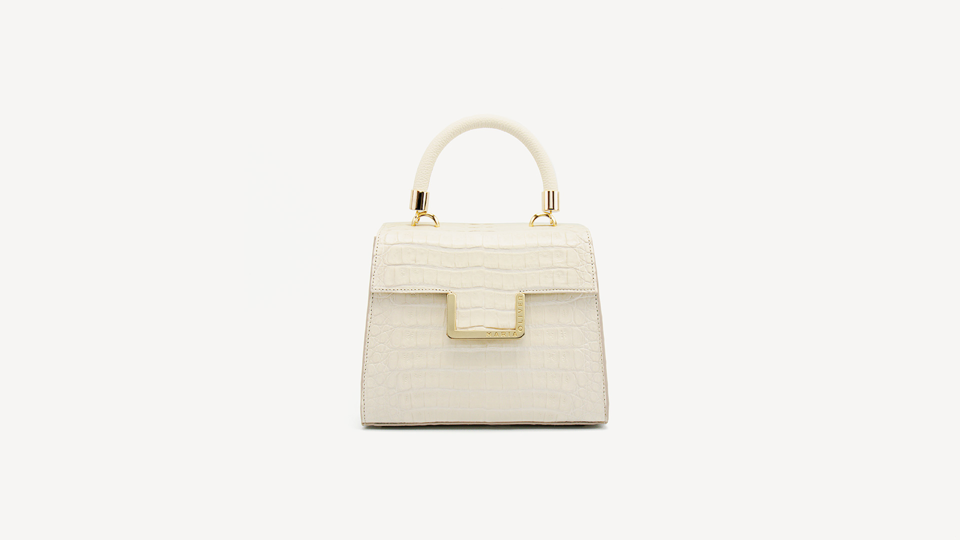 Beige purse bag, crocodile handbag. SMALL-MICHELLE-Front-CRC2200031-022-NAC-1