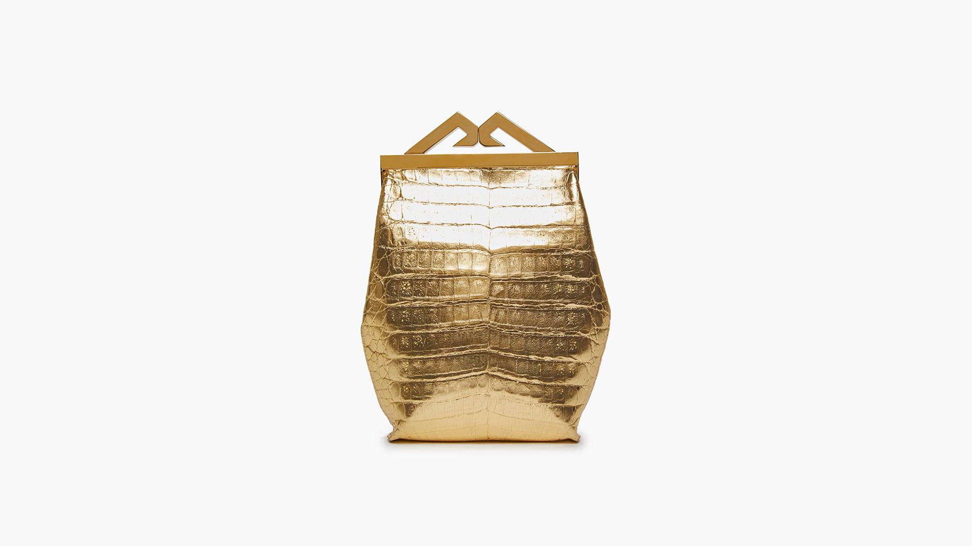 Gold purse bag, crocodile handbag. EVA. Front. CFW210019-023 GOG