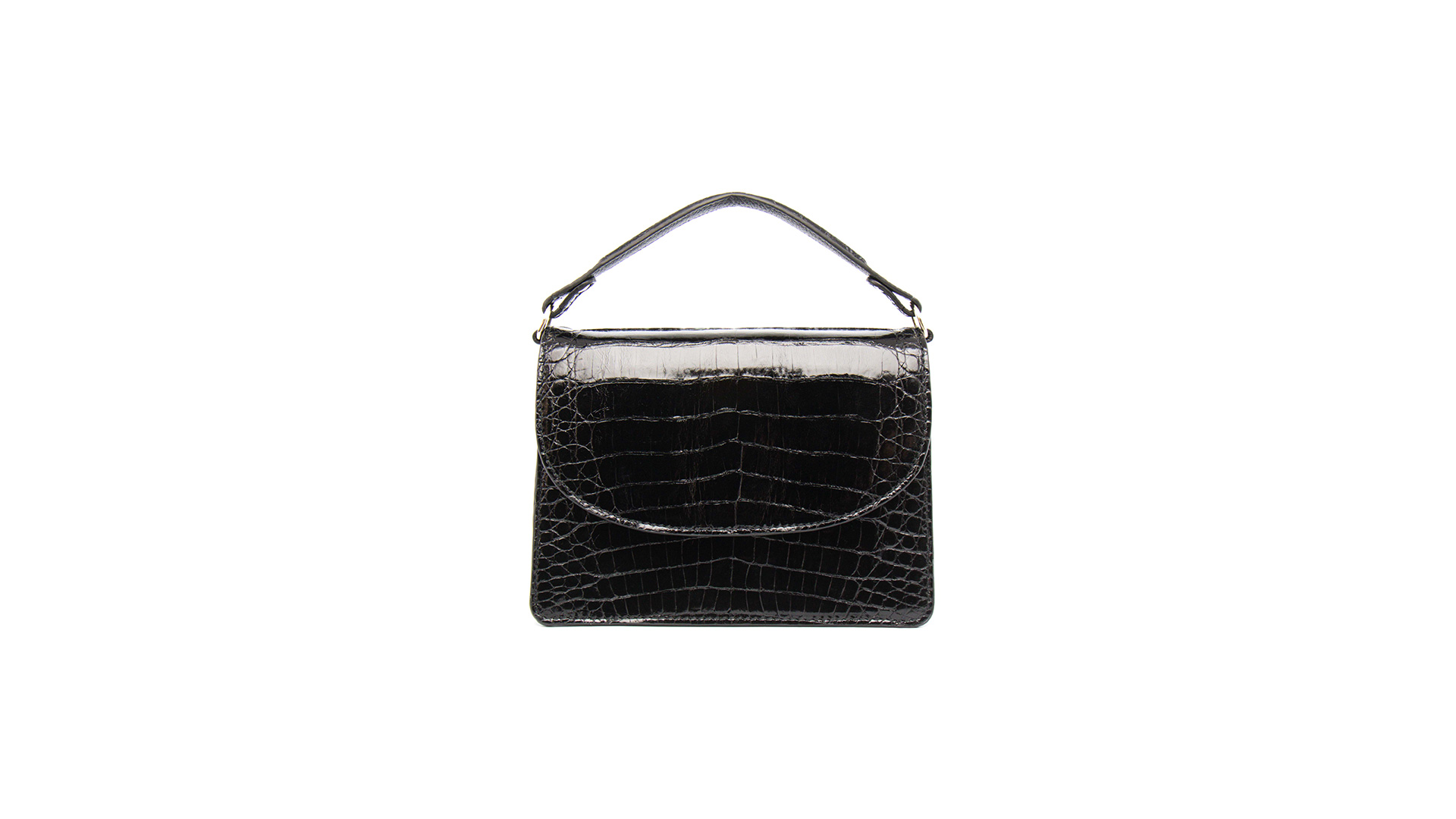 Black tophandle bag, crocodile handbag. VALENCIA-Front.-CFW210007-021-BLS-1
