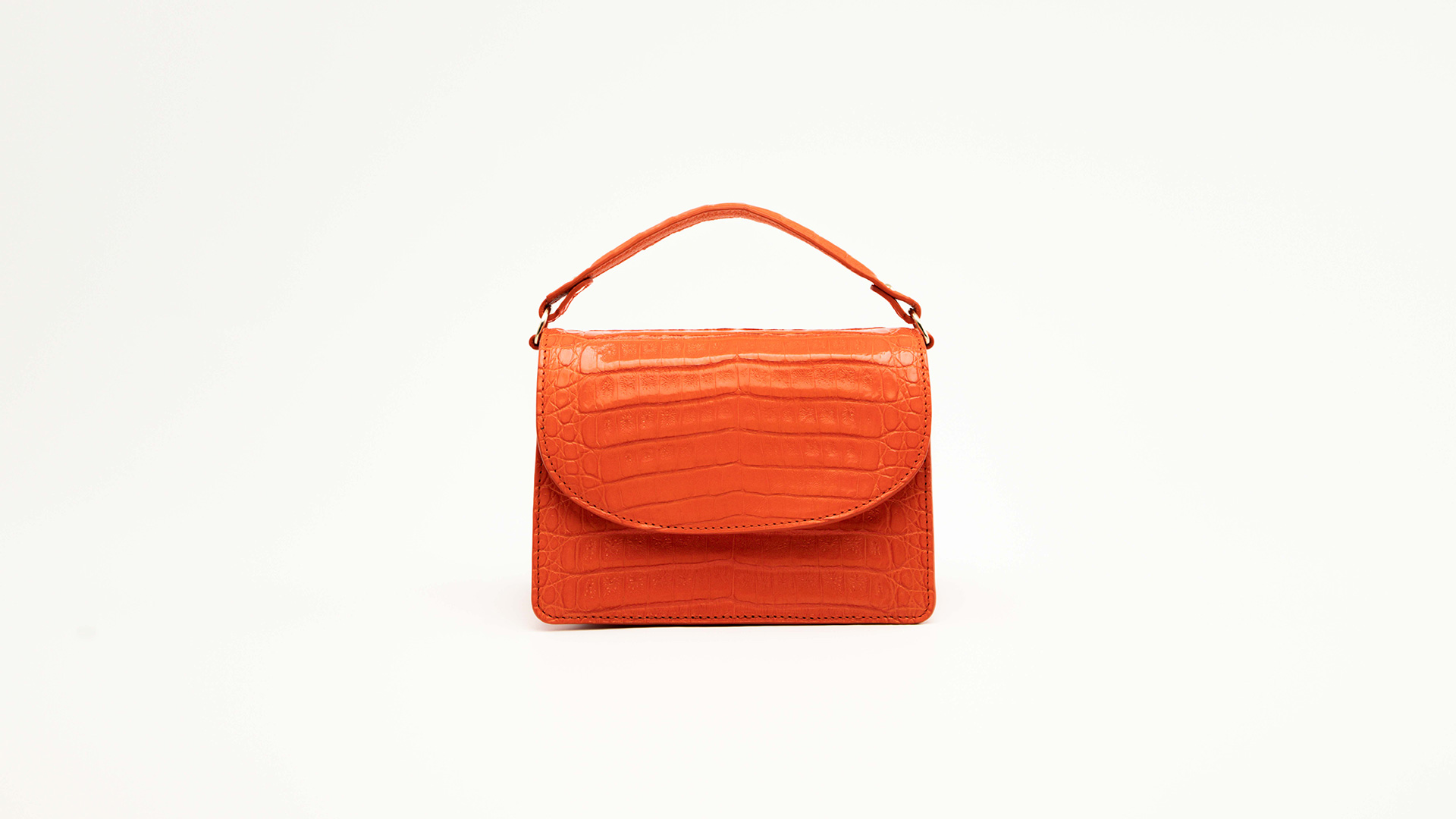 Orange tophandle bag, crocodile handbag. VALENCIA-Front-CFW210007-021-ARC-1