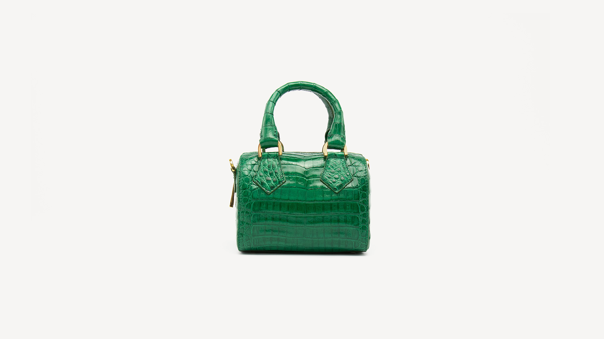 Emerald green purse mini bag, Crocodile, Glazed, Gold. Small Lily