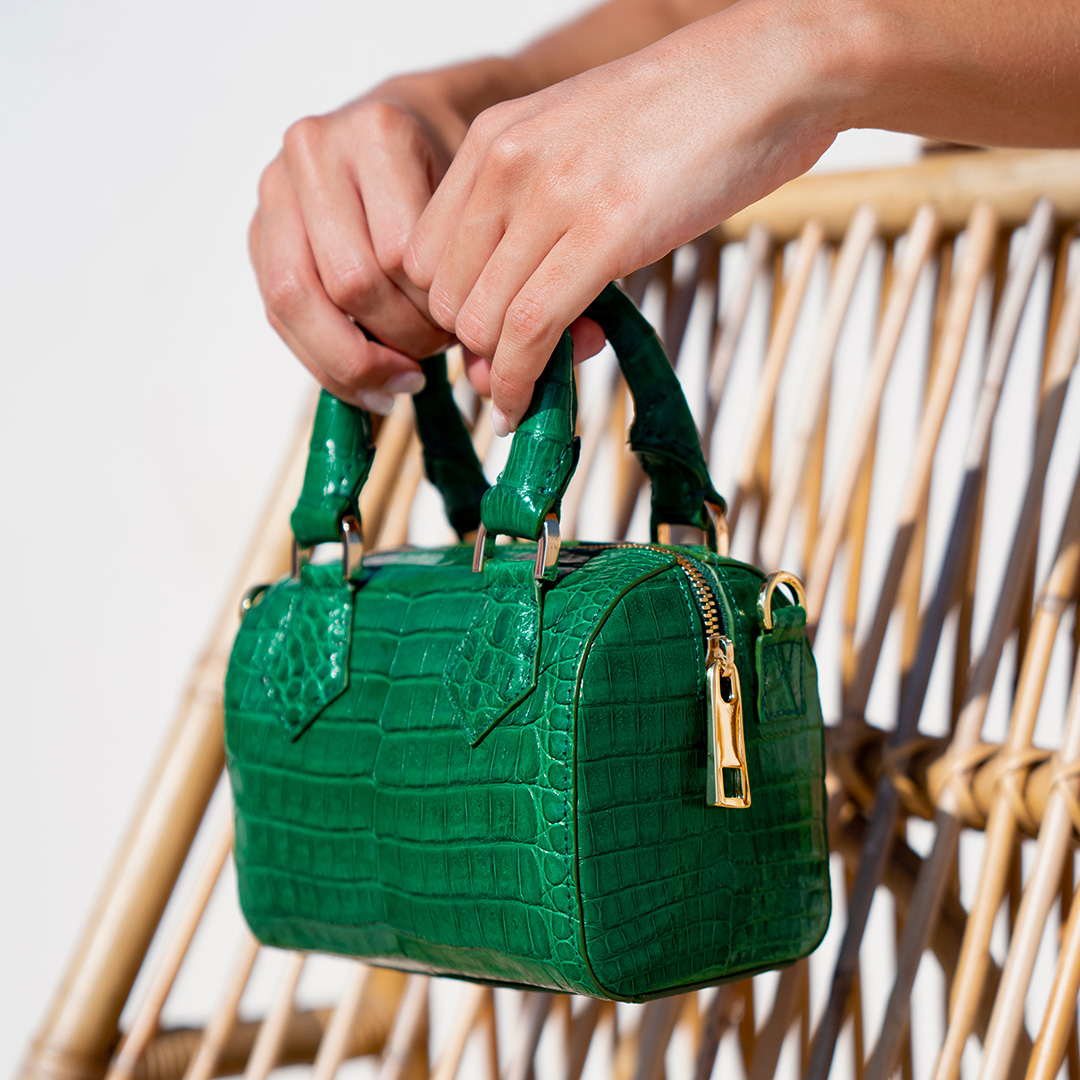 Glam Green Crocodile Mini Trunk Handbag Paoli