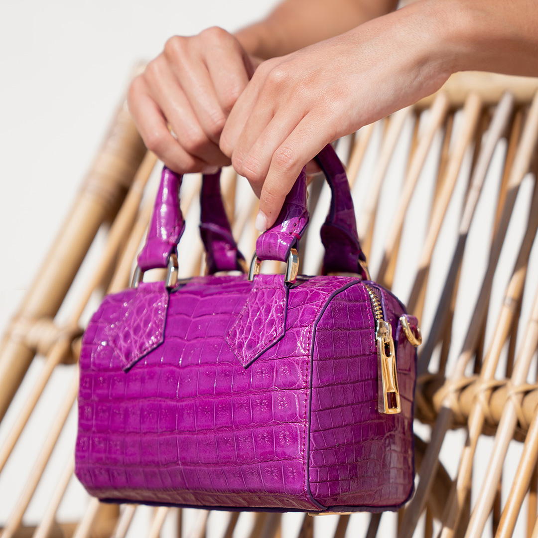 Violet purse mini bag, Crocodile, Glazed, Gold. Small Lily