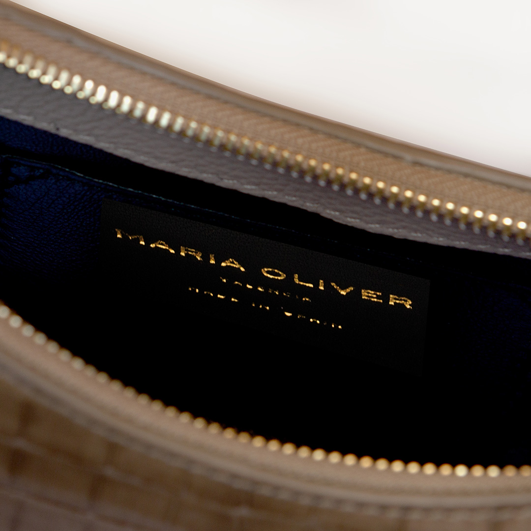 Black chain handbag, Crocodile, Glazed, Gold. SMALL MIA – MARIA OLIVER